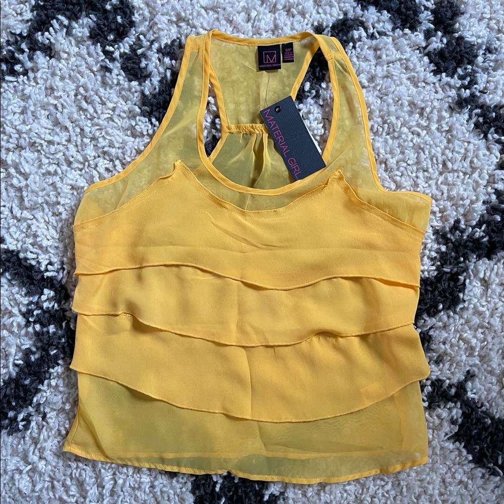 Yellow chiffon fringe top